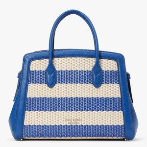 New Kate Spade Knott Striped Woven Medium Satchel Classic Blue Multi